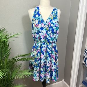NWOT LUSH Multicolored Spring Skater Dress with Elastic Waist Size L